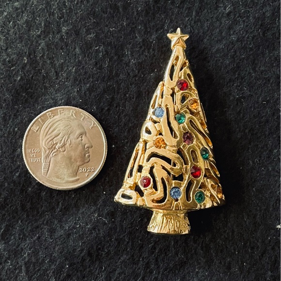 VINTAGE Multi Stone Gold Christmas Tree Pin Brooch - Picture 3 of 3